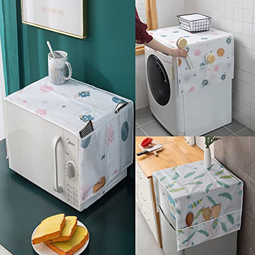 Fridge Dustproof Cover TAIZER 3pieces Washing Machine Dustproof Waterproof Washing Machine Dust Proof Top Cover Multifunctional Microwave Dust Cover with Side Storage Pockets Cover 55x130cm