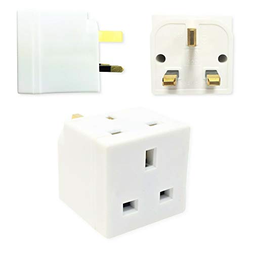 HomeBerg 2 Way Double Plug Adaptor - Multi Plugs Extension Sockets Adapter - UK 3 Pin Socket Extensions 250V 13 Amp - Power Extender Multiplug Block for Kitchen, Office, PC, TV, Indoor Lighting