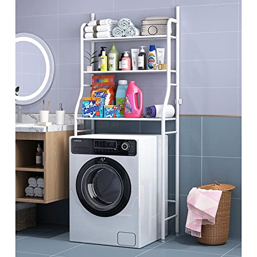 True Face 3 Tier Rack Shelf Stand Bathroom Toilet Kitchen Over Washing Machine Storage Rack Bathroom Space Saver Shelf Organizer Holder Stainless Steel White - Washing Machine