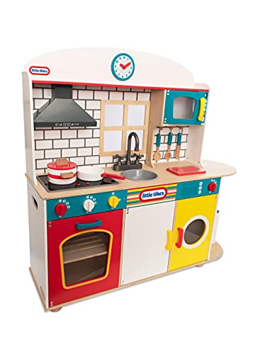 Little Tikes 123A Children's Deluxe Wooden Kitchen, Role Play Cooking with Lights and Sounds, Includes Hob, Oven, Extractor Hood, Microwave, Washing Machine, Sink and Accessories, Age 3+ Years