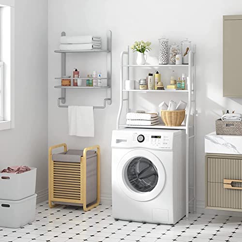 True Face 3 Tier Rack Shelf Stand Bathroom Toilet Kitchen Over Washing Machine Storage Rack Bathroom Space Saver Shelf Organizer Holder Stainless Steel White - Washing Machine