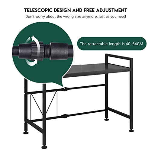 SEEZSSA Expandable Microwave Oven Rack, 3-Tier Kitchen Microwave Shelf with 3 Hooks, Height & Width Adjustable, Carbon Steel Kitchen Storage Organizer Counter Shelf Stand, White (40-64 x 29 x 78 cm)