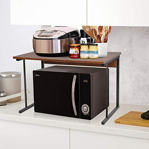 nozama 2 Tier Wooden Microwave Stand Shelf with Metal Frame Kitchen Storage Shelf Rack Home Office 2 Tier Storage Stand Rack for Printer and Microwave (Dark Oak)