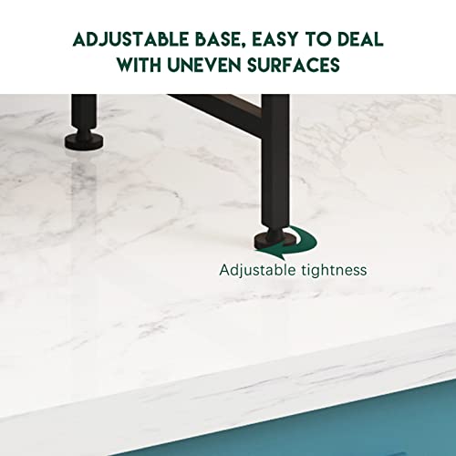 SEEZSSA Expandable Microwave Oven Rack, 3-Tier Kitchen Microwave Shelf with 3 Hooks, Height & Width Adjustable, Carbon Steel Kitchen Storage Organizer Counter Shelf Stand, White (40-64 x 29 x 78 cm)