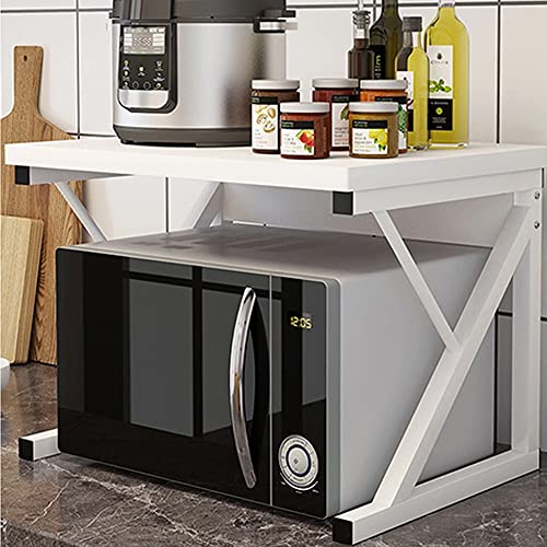 Rainbow Tree 2-Tier Microwave Oven Rack with Shelf for Kitchen, Heavy Duty Microwave Toaster Stand Kitchen Counter Top Organizer, Wooden Kitchen Baker’s Rack with Metal Frame White