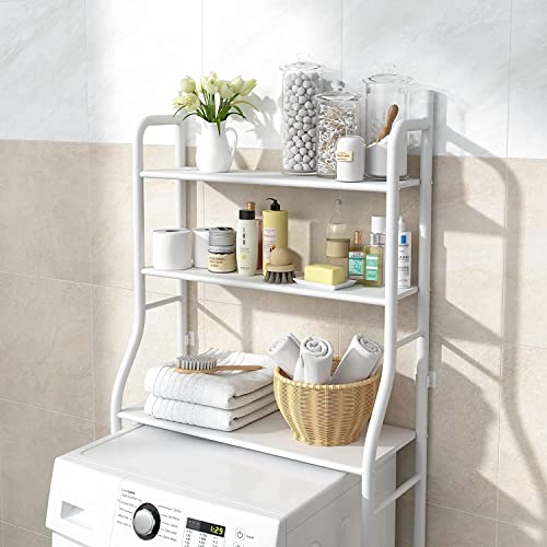 True Face 3 Tier Rack Shelf Stand Bathroom Toilet Kitchen Over Washing Machine Storage Rack Bathroom Space Saver Shelf Organizer Holder Stainless Steel White - Washing Machine