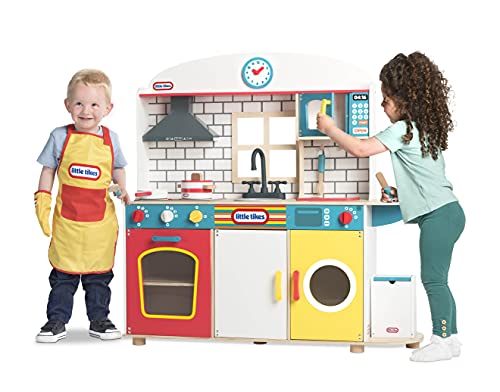 Little Tikes 123A Children's Deluxe Wooden Kitchen, Role Play Cooking with Lights and Sounds, Includes Hob, Oven, Extractor Hood, Microwave, Washing Machine, Sink and Accessories, Age 3+ Years