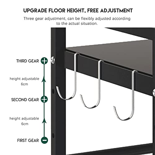 SEEZSSA Expandable Microwave Oven Rack, 3-Tier Kitchen Microwave Shelf with 3 Hooks, Height & Width Adjustable, Carbon Steel Kitchen Storage Organizer Counter Shelf Stand, White (40-64 x 29 x 78 cm)
