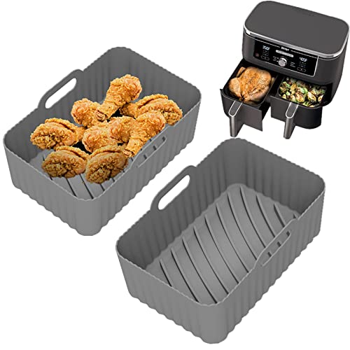 2PCS Air Fryer Silicone Pot for 4QT DZ201 8QT,DZ401,Machine Washable Silicone Air Fryer Liners,Silicone Baking Basket Air Fryer Rack Accessories for Air Fryer, Oven, Microwave (Grey 2PCS)
