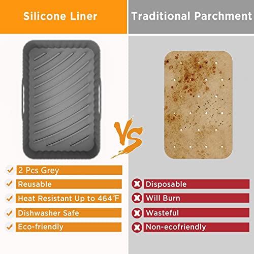 2PCS Air Fryer Silicone Pot for 4QT DZ201 8QT,DZ401,Machine Washable Silicone Air Fryer Liners,Silicone Baking Basket Air Fryer Rack Accessories for Air Fryer, Oven, Microwave (Grey 2PCS)