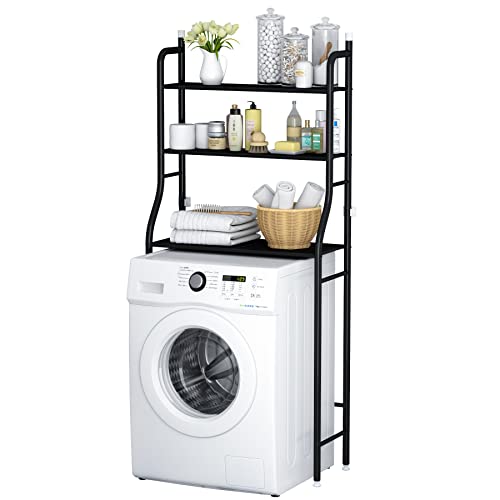 MOYIPIN 3-Tier Drum Washing Machine Storage Rack Space-Saving Bathroom Storage Rack Above The Toilet, Multi-Functional,Bearing Strong, Adjustable Storage Rack Steel,Black