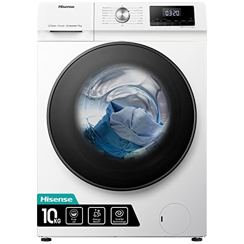 Hisense WFQA1014EVJM Freestanding 10 KG Front Load Washing Durable Inverter Machine Steam Wash Quick Wash 15 Washing Programs 1400 RPM White Energy Rating A