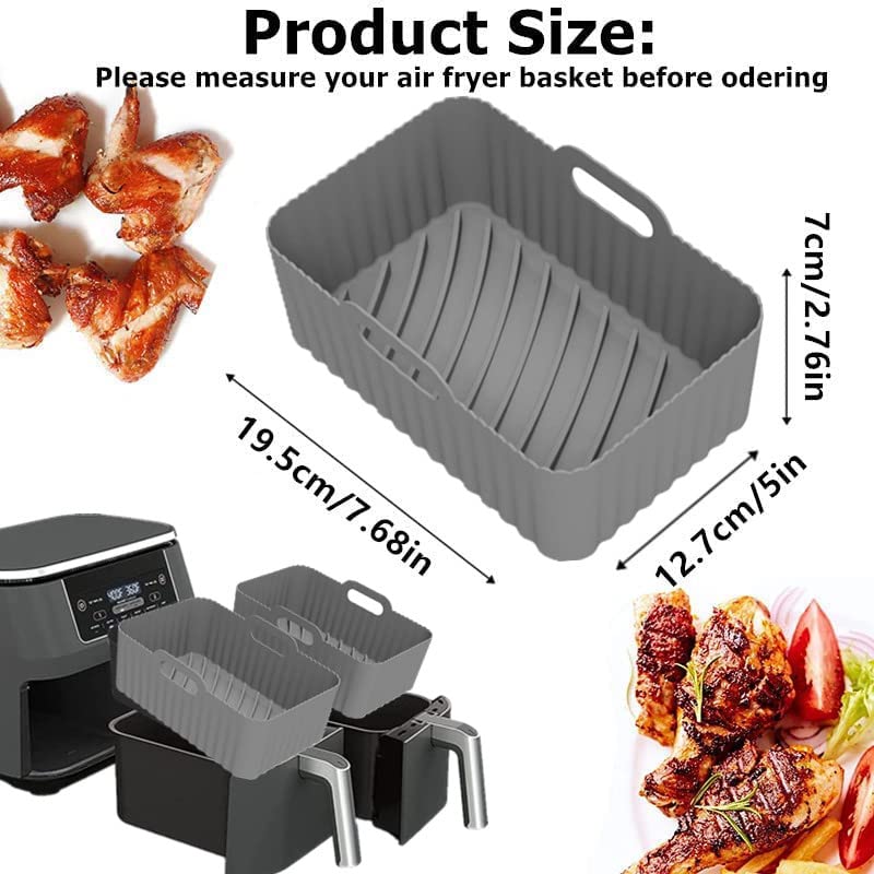 2PCS Air Fryer Silicone Pot for 4QT DZ201 8QT,DZ401,Machine Washable Silicone Air Fryer Liners,Silicone Baking Basket Air Fryer Rack Accessories for Air Fryer, Oven, Microwave (Grey 2PCS)