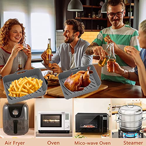 2PCS Air Fryer Silicone Pot for 4QT DZ201 8QT,DZ401,Machine Washable Silicone Air Fryer Liners,Silicone Baking Basket Air Fryer Rack Accessories for Air Fryer, Oven, Microwave (Grey 2PCS)