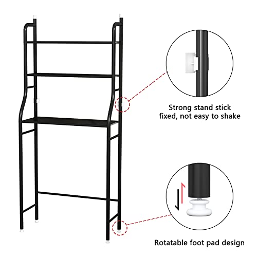 MOYIPIN 3-Tier Drum Washing Machine Storage Rack Space-Saving Bathroom Storage Rack Above The Toilet, Multi-Functional,Bearing Strong, Adjustable Storage Rack Steel,Black