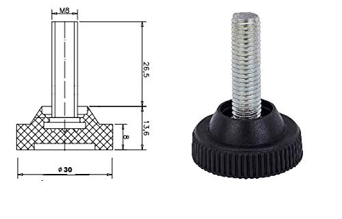 Adjustable Levelling Feet - Set of 4 - M8 Thread with 30mm Foot Diameter - Ideal for Furniture, Appliances and Small Equipment