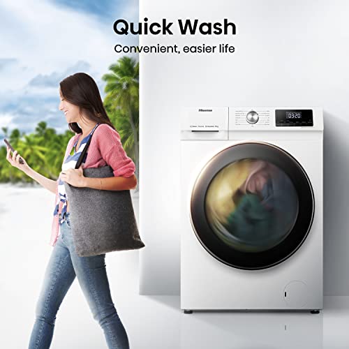 Hisense WFQA1014EVJM Freestanding 10 KG Front Load Washing Durable Inverter Machine Steam Wash Quick Wash 15 Washing Programs 1400 RPM White Energy Rating A