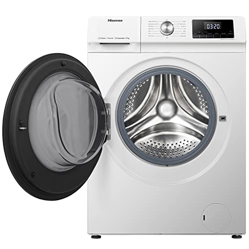 Hisense WFQA1014EVJM Freestanding 10 KG Front Load Washing Durable Inverter Machine Steam Wash Quick Wash 15 Washing Programs 1400 RPM White Energy Rating A
