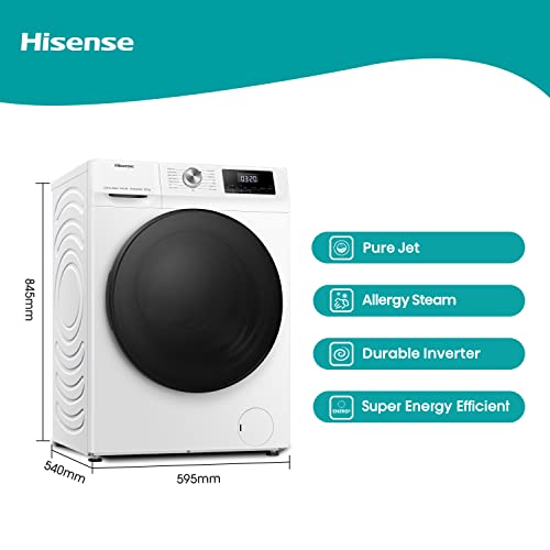 Hisense WDQA8014EVJM 60cm Freestanding 8 KG Front Load Washer Dryer - 1400 RPM - Pure Steam - PureJet - Pause and Add - Inverter Motor - White