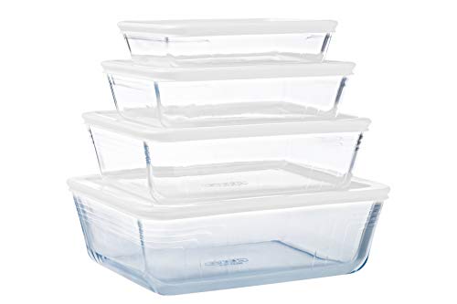 Pyrex® Cook & Freeze Set of 4 Glass Dishes with Airtight Lids (0.8 L, 1.5 L, 2.6 L, 4 L) - Special Freezing - BPA Free