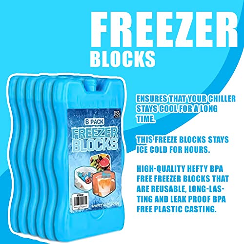 ZYBUX - Blue Freezer Blocks Cools & Keeps Foods Freshness, Cooler for Outdoor, Picnic Beach Camping, Slim, Sleek Design Reusable, Long Lasting Coolness (6 Pieces)