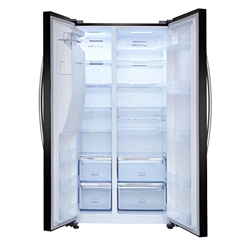 Hisense RS694N4IBF Freestanding Side-by-Side Door American Fridge Freezer 562L 91 x 178.6 x 74.3 cm (W x H x D), Black, Varnished Door