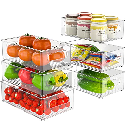 changshengda Fridge Storage Organiser- 6 Pack (3 Sizes) Fridge Organisers Stackable, Fridge Organisers for Pantry, Freezer, Cabinet, Drawer - BPA Free