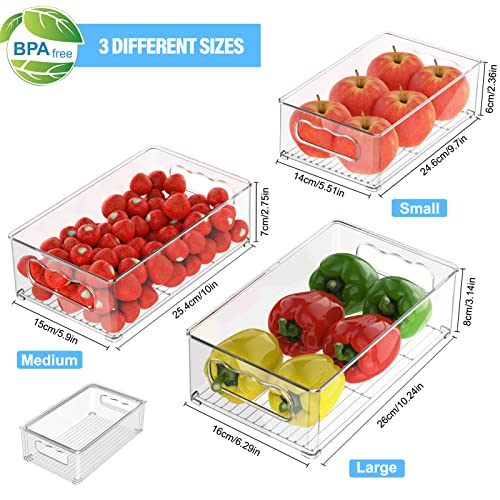 changshengda Fridge Storage Organiser- 6 Pack (3 Sizes) Fridge Organisers Stackable, Fridge Organisers for Pantry, Freezer, Cabinet, Drawer - BPA Free