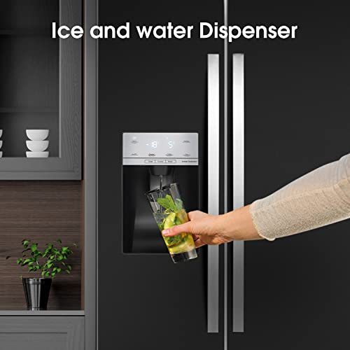 Hisense RS694N4IBF Freestanding Side-by-Side Door American Fridge Freezer 562L 91 x 178.6 x 74.3 cm (W x H x D), Black, Varnished Door