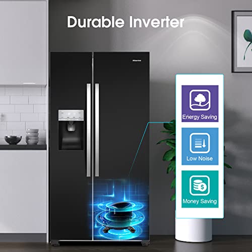 Hisense RS694N4IBF Freestanding Side-by-Side Door American Fridge Freezer 562L 91 x 178.6 x 74.3 cm (W x H x D), Black, Varnished Door