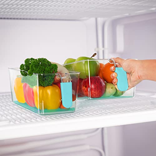 Kurtzy 2 Pack Kitchen Fridge & Cupboard Storage Bins with Handles and Non-Slip Base - 31cm/12 Inches Length - Clear Plastic Refrigerator Tubs for Bathroom, Pantry, Drawer, Freezer (2 Sizes)