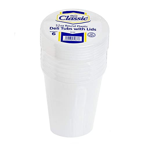 6-Pack Round Plastic Food Containers with Leak-Proof Lids – BPA-Free - Microwave, Fridge, and Freezer Safe – Recyclable, Washable, and Reusable Meal Prep Storage Tubs - Capacity: 950ml (32oz)