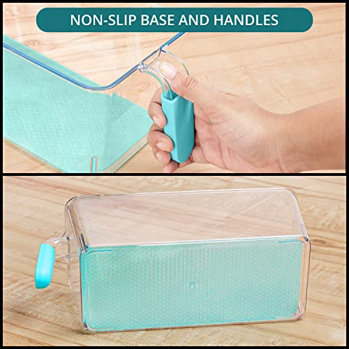 Kurtzy 2 Pack Kitchen Fridge & Cupboard Storage Bins with Handles and Non-Slip Base - 31cm/12 Inches Length - Clear Plastic Refrigerator Tubs for Bathroom, Pantry, Drawer, Freezer (2 Sizes)