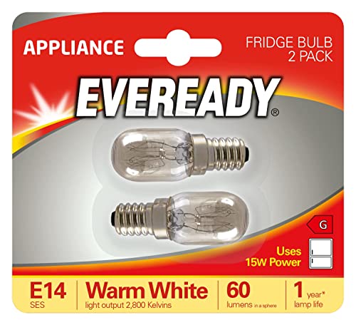 Eveready Pack of 2 - 15W SES/E14 Small Edison Screw Light Bulb, Halogen, Warm White, for Fridge - Transparent