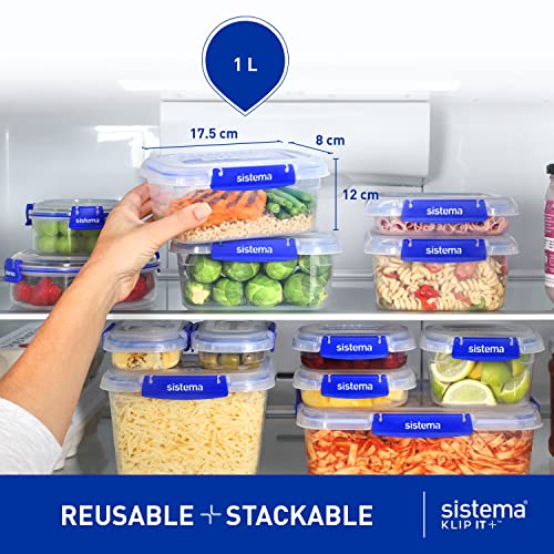 Sistema KLIP IT PLUS Food Storage Containers | 1 L | Leak-Proof, Stackable & Airtight Fridge/Freezer Containers with Lids | BPA-Free Plastic | Recyclable with TerraCycle® | 3 Count