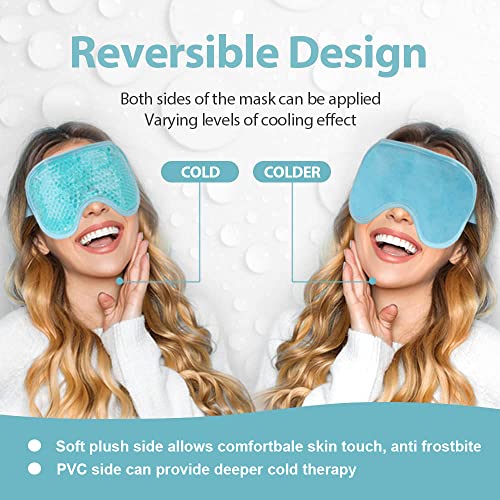 NEWGO Cooling Eye Mask for Puffy Eyes, Reusable Hot Cold Therapy Gel Cold Eye Mask for Migraine, Headache, Dark Circles, Dry Eyes, Swollen Eyes, Sinus Pain, Light Blue