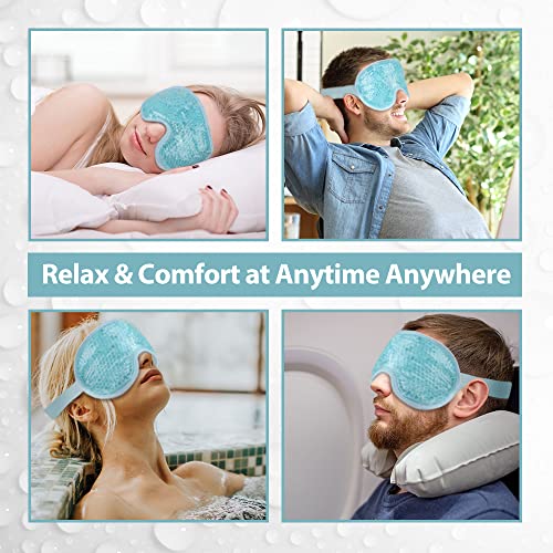 NEWGO Cooling Eye Mask for Puffy Eyes, Reusable Hot Cold Therapy Gel Cold Eye Mask for Migraine, Headache, Dark Circles, Dry Eyes, Swollen Eyes, Sinus Pain, Light Blue