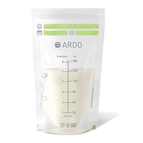 Ardo Easy Store Breastmilk Storage Bags. Pre-Sterilised Pouch To Store In Fridge & Freeze Breast Milk. BPA Free Bag With Measure Line & Tabs. Leak Proof With Double Zips. (180 ml Capacity, 25 Bags)