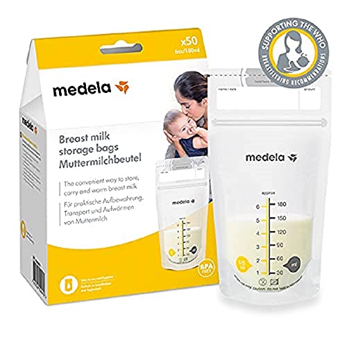 Medela Set of 180 ml Breast Milk Storage Bags - Pack of 50 BPA-free breast milk collection pouches with double zip, quick freeze and thaw