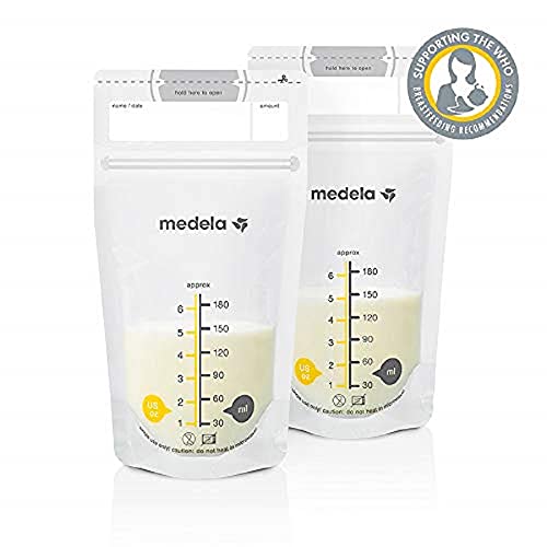 Medela Set of 180 ml Breast Milk Storage Bags - Pack of 50 BPA-free breast milk collection pouches with double zip, quick freeze and thaw