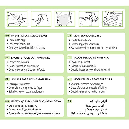 Ardo Easy Store Breastmilk Storage Bags. Pre-Sterilised Pouch To Store In Fridge & Freeze Breast Milk. BPA Free Bag With Measure Line & Tabs. Leak Proof With Double Zips. (180 ml Capacity, 25 Bags)