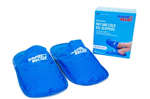 Rapid Relief RA11550 Premium Reusable Hot And Cold Gel Slippers 5"x12" Hot Therapy/Cold Therapy/Swollen Feet, Blue
