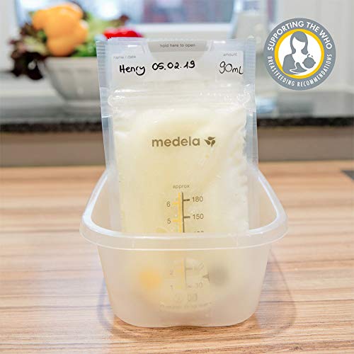Medela Set of 180 ml Breast Milk Storage Bags - Pack of 50 BPA-free breast milk collection pouches with double zip, quick freeze and thaw