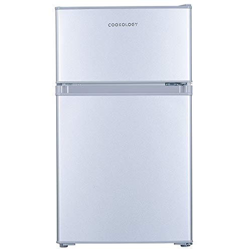 Cookology UCFF87 47cm Freestanding Undercounter Small Fridge Freezer with 2 Doors, 87 Litre, Adjustable Temperature Control, LED Light and a 4 Star Freezer Rating - in Silver