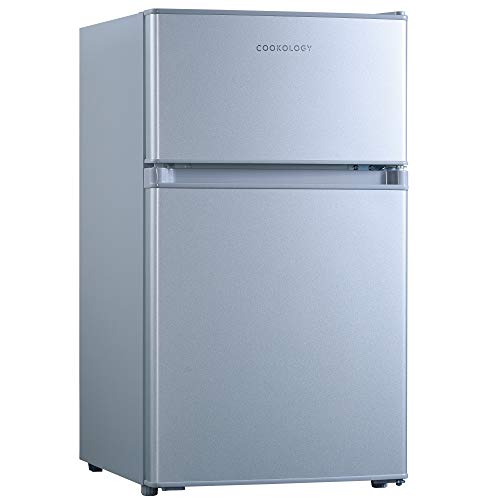 Cookology UCFF87 47cm Freestanding Undercounter Small Fridge Freezer with 2 Doors, 87 Litre, Adjustable Temperature Control, LED Light and a 4 Star Freezer Rating - in Silver