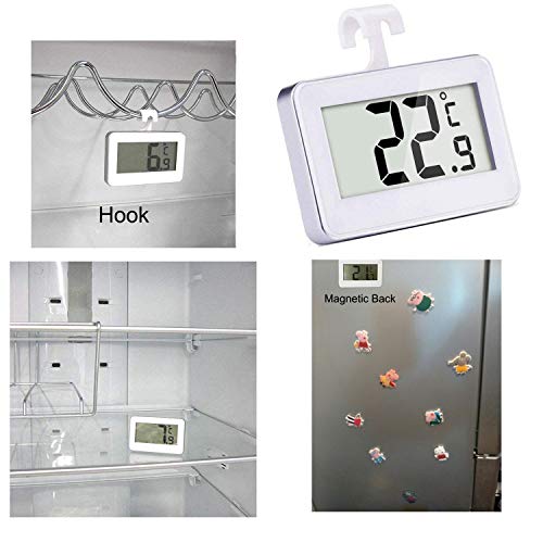 Fridge Thermometer Refrigerator Thermometer,INRIGOROUS Pack of 2 LCD Digital Fridge Freezer Thermometer Monitor with Hanging Hook and Retractable Stand