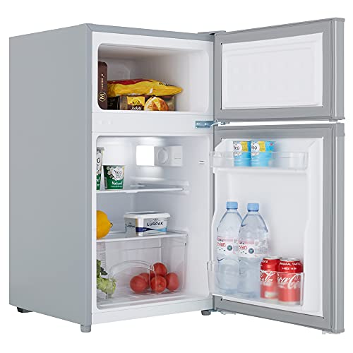 Cookology UCFF87 47cm Freestanding Undercounter Small Fridge Freezer with 2 Doors, 87 Litre, Adjustable Temperature Control, LED Light and a 4 Star Freezer Rating - in Silver