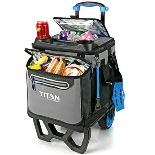 TEJAL Arctic Zone Titan Deep Freeze Rolling Cooler - High Performance - 60 Can Capacity (Blue) with Single Canvas Zipper Tool Bag Pouch(16Oz), Pouch Color May Vary