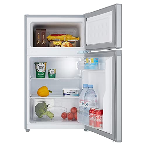 Cookology UCFF87 47cm Freestanding Undercounter Small Fridge Freezer with 2 Doors, 87 Litre, Adjustable Temperature Control, LED Light and a 4 Star Freezer Rating - in Silver
