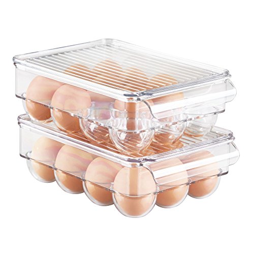 iDesign 73030 Fridge/Freeze Binz Egg Holder, Small Storage Box for Twelve Eggs, Made from BPA-Free Plastic, Clear